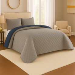 Colcha Española Microembosada Gris Claro / Azul Oscuro