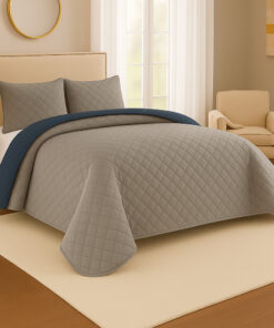 Colcha Española Microembosada Gris Claro / Azul Oscuro