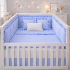 Combo Dulces Sue os Peque n Azul Set Completo de Cuna con Bumper + Juego de S banas + Almohada + Cojines + Protector Antifluido Casa LiLe