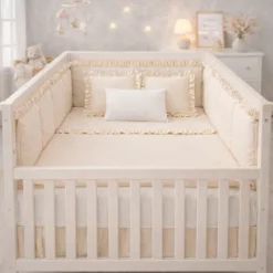 Combo Dulces Sue os Peque n Beige Set Completo de Cuna con Bumper + Juego de S banas + Almohada + Cojines + Protector Antifluido Casa LiLe