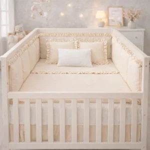 Combo Dulces Sue os Peque n Beige Set Completo de Cuna con Bumper + Juego de S banas + Almohada + Cojines + Protector Antifluido Casa LiLe
