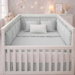 Combo Dulces Sue os Peque n Gris Set Completo de Cuna con Bumper + Juego de S banas + Almohada + Cojines + Protector Antifluido Casa LiLe