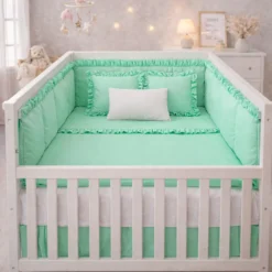 Combo Dulces Sue os Peque n Verde Set Completo de Cuna con Bumper + Juego de S banas + Almohada + Cojines + Protector Antifluido Casa LiLe