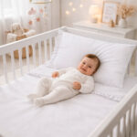 Juego de sábanas blanco con boleros para cuna