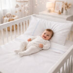 Juego de sábanas blanco con bordado azul para cuna