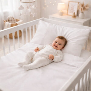 Juego de sábanas blanco con bordado blanco para cuna