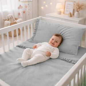 Juego de sábanas gris boleros para cuna