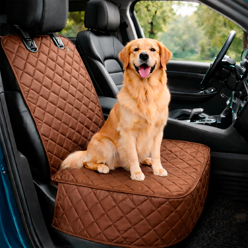 Protector de silla de carro delantero impermeable premium café