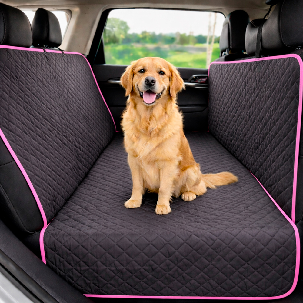 Protector impermeable para silla trasera o baúl 3 en 1 borde rosado