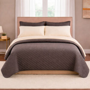 Combo Fresh Beige - Juego de Sábanas + Colcha Café-Beige en Microfibra