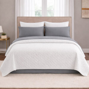 Combo Fresh Gris - Juego de Sábanas + Colcha Blanca en Microfibra