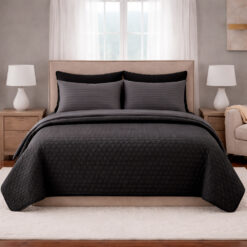 Combo Fresh Gris Oscuro Premium + Juego de Sábanas + Colcha Negro-Gris en Microfibra