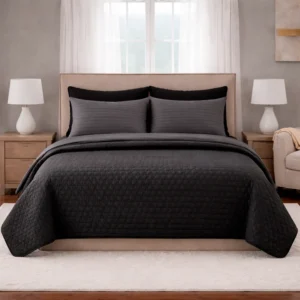 Combo Fresh Gris Oscuro Premium + Juego de S banas + Colcha Negro-Gris en Microfibra Casa LiLe