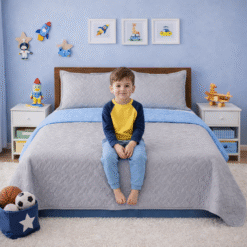 Cubrelecho Infantil Doble Faz Gris y Azul Celeste