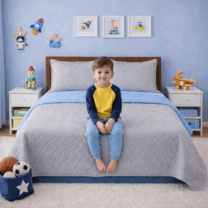 Cubrelecho Infantil Doble Faz Gris y Azul Celeste