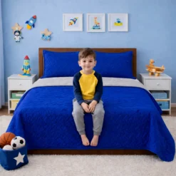 Cubrelecho Infantil Doble Faz Azul Rey y Gris Casa LiLe