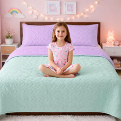 Cubrelecho Infantil Doble Faz Lila y Verde Menta