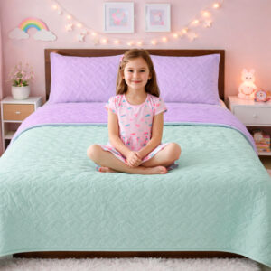 Cubrelecho Infantil Doble Faz Lila y Verde Menta
