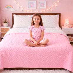 Cubrelecho Infantil Doble Faz Rosado y Blanco