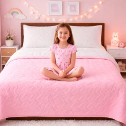 Cubrelecho Infantil Doble Faz Rosado y Blanco Casa LiLe