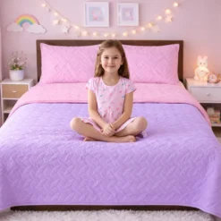 Cubrelecho Infantil Doble Faz Rosado y Lila Casa LiLe