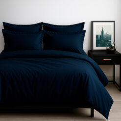 Combo Juego de Duvet en Algodón 400 Hilos Azul Oscuro+ Plumón