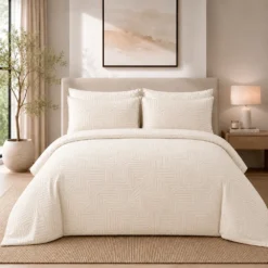 Duvet + Fundas Jacquard 300 Hilos Polialgod n Arena Dise o Geom trico Casa LiLe