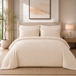 Duvet + Fundas Jacquard 300 Hilos Polialgod n Beige Dise o Geom trico Casa LiLe