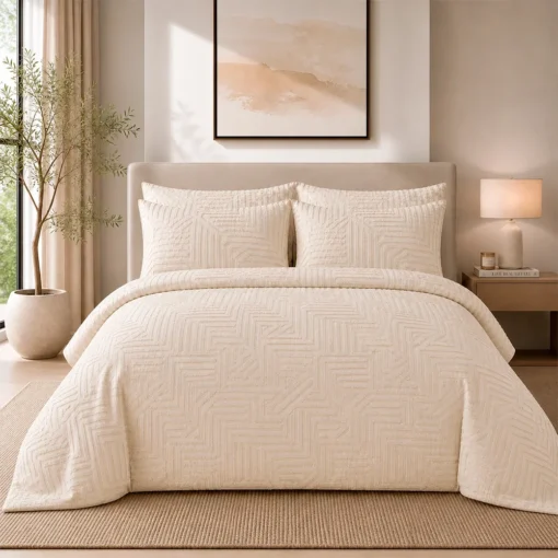 Duvet + Fundas Jacquard 300 Hilos Polialgod n Beige Dise o Geom trico Casa LiLe