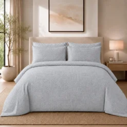 Duvet + Fundas Jacquard 300 Hilos Polialgod n Gris Dise o Geom trico Casa LiLe