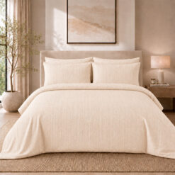 Duvet + Fundas Jacquard 300 Hilos Polialgodón Beige Líneas Finas