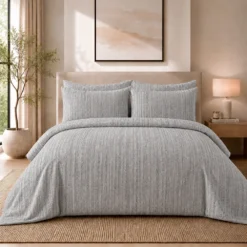 Duvet + Fundas Jacquard 300 Hilos Polialgod n Gris L neas Finas Casa LiLe