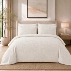 Duvet + Fundas Jacquard 300 Hilos Polialgod n Marfil Dise o Geom trico Casa LiLe
