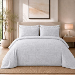 Duvet + Fundas Jacquard 300 Hilos Polialgodón Plata Diseño Geométrico