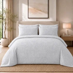 Duvet + Fundas Jacquard 300 Hilos Polialgod n Plata Dise o Geom trico Casa LiLe