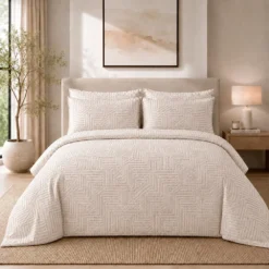 Duvet + Fundas Jacquard 300 Hilos Polialgod n Taup Dise o Geom trico Casa LiLe