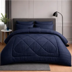 Plum n Azul Oscuro Embozado Premium + Set Fundas Casa LiLe