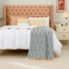 Pie de Cama Decorativo Rombo Azul Gris ceo con Flecos Casa LiLe