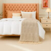 Pie de Cama Decorativo Rombo Beige con Flecos