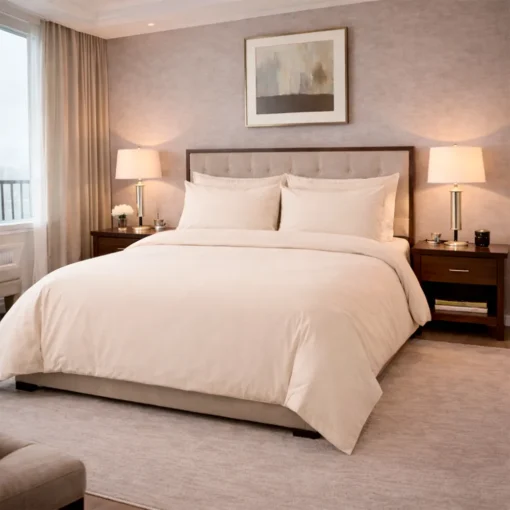 Duvet Hotelero Beige 144 Hilos Polialgod n 50/50 + Fundas Casa LiLe