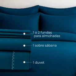 Juego de Duvet de 300 Hilos Azul Petr leo Casa LiLe