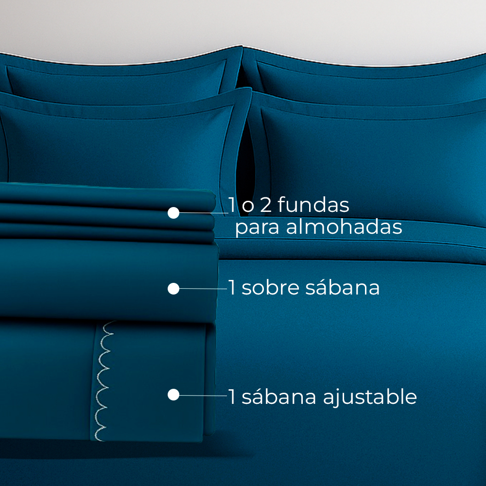 Juego de Sábanas 300 Hilos Azul Petróleo - Imagen 3