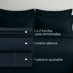 Juego de S banas Algod n Azul Oscuro 400 hilos Casa LiLe