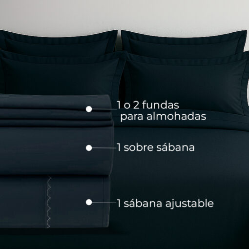 Juego de sábanas algodón azul oscuro