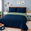 Cubrelecho Infantil Doble Faz Azul Oscuro y Verde Oliva Casa LiLe