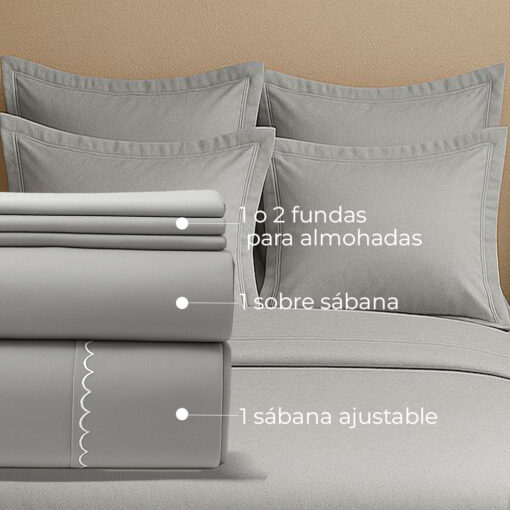 Juego de sábanas algodón gris
