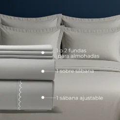 Juego de S banas 300 Hilos Gris Casa LiLe