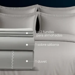 Juego de Duvet 300 hilos Gris Claro Casa LiLe