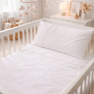 Sábana ajustable + funda para cuna blanca