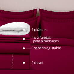 juego de duvet más plumón vinotinto